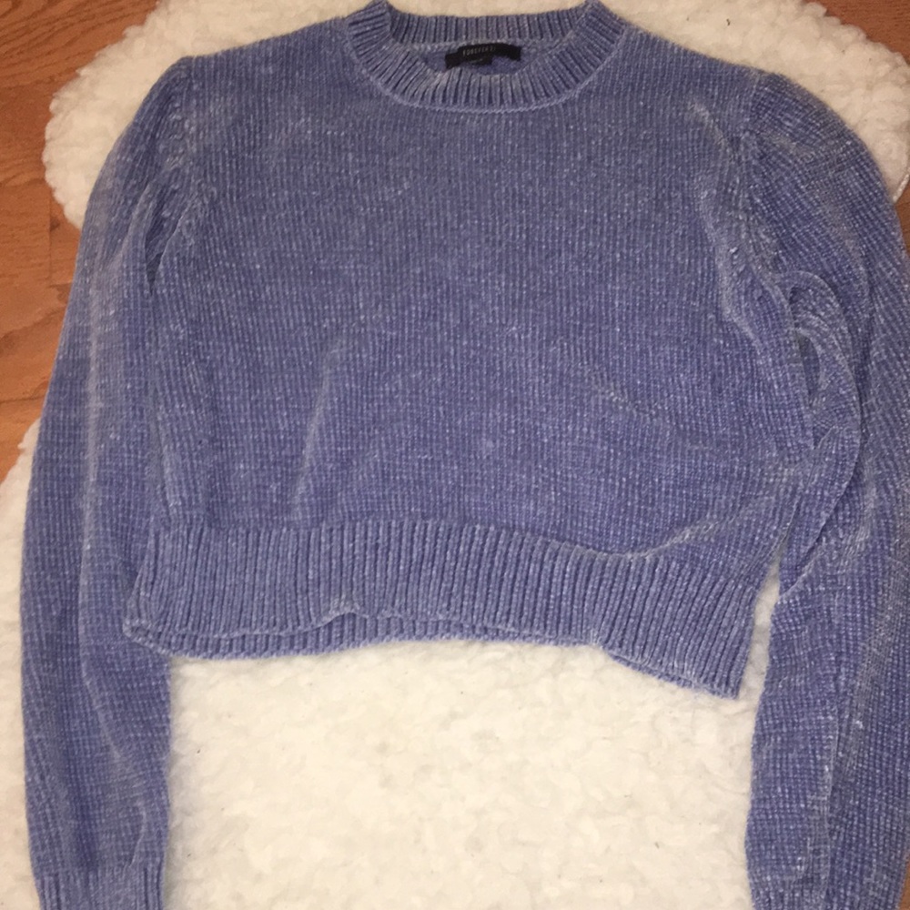 Blue Chenille Crew Neck Sweater